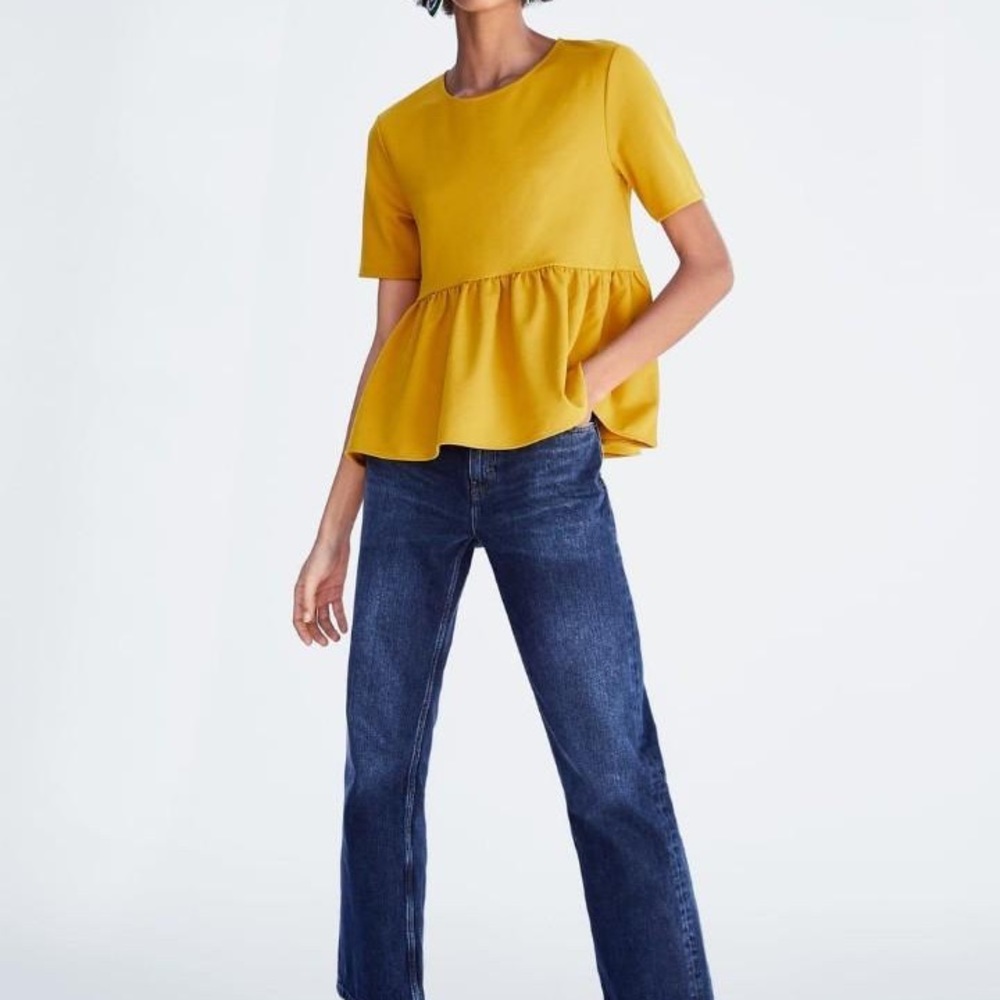 Zara Mustard Yellow Peplum Top